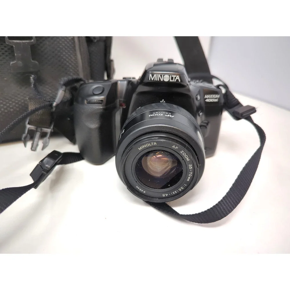 Minolta Maxxum 400SI 50mm Macro SLR Film Camera w/ 35-70mm Lens + Bag No battery